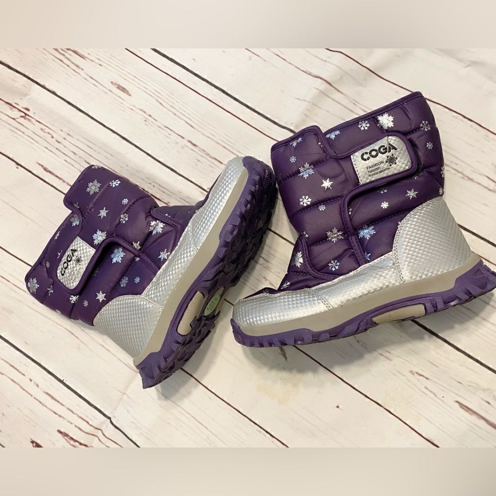 Coga Girls Winter Snow Boots Faux Fur Lined Quilted Snowflake Purple 36 US 4
